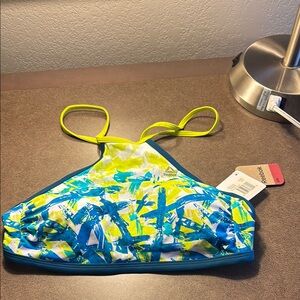 Reebok women’s halter swimTop - Blue and Neon Yellow